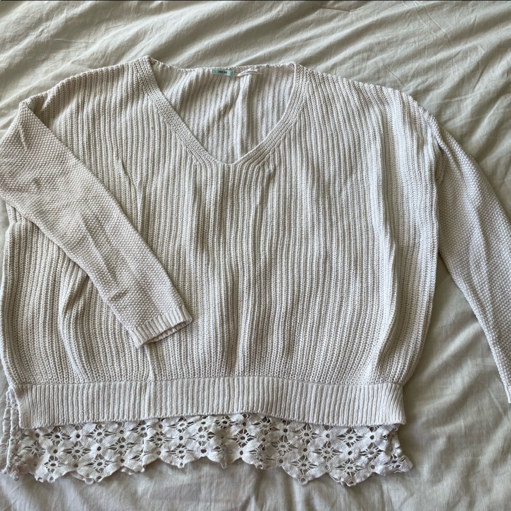 Urban outfitters cream sweater with lace trim bottom